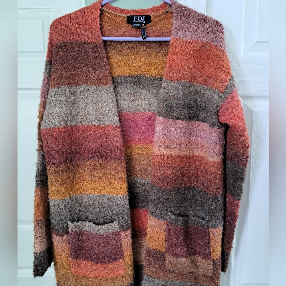Warm Autumnal Orange and Brown Cardigan Sweater. So Soft And Cozy!